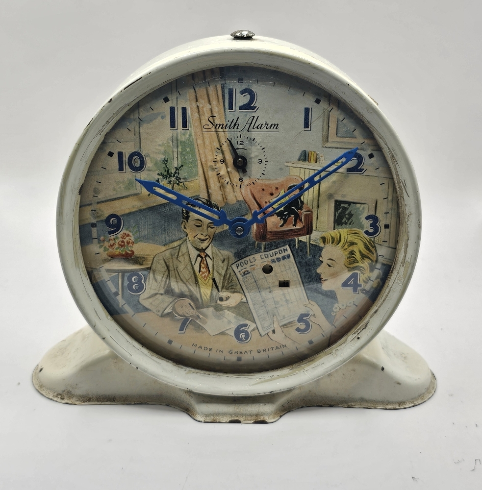 Rare 1950s Smiths Great Britian Pools Coupon Animated Alarm Clock Non-Working